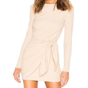 Revolve Superdown Dana Nude Neutral Wrap Mini Dress Long Sleeve Rib Knit